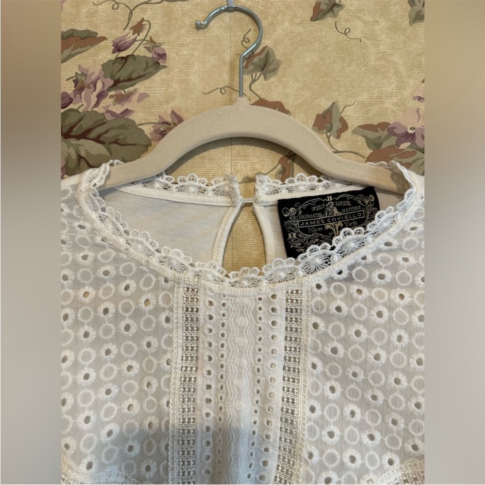 🌼 Anthropologie James Coviello White Eyelet Lace long sleeve Peasant Blouse XL - Picture 5 of 13